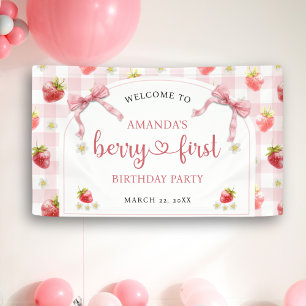 Welcome Strawberry Berry First Birthday Banner