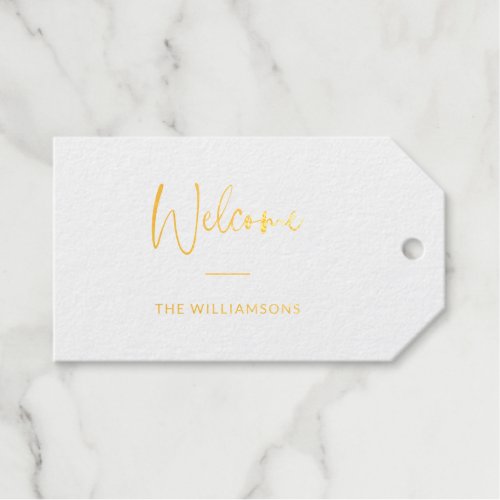 Welcome  Stylish Calligraphy Personalized Gold Foil Gift Tags