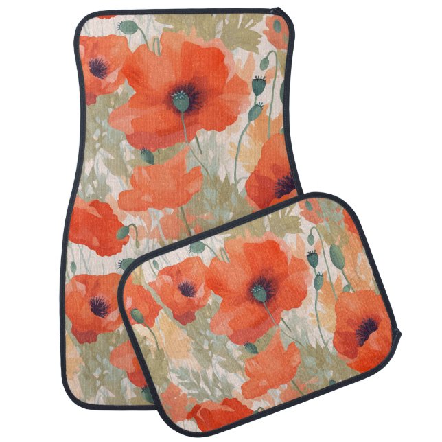 Welcome Summer Poppies Car Floor Mat (Set)
