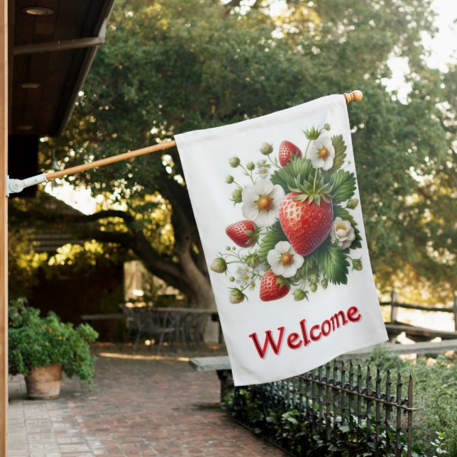 Welcome Summer Strawberry Garden  House Flag (In SItu)