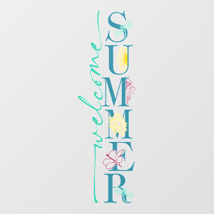 Welcome Summer Vertical Floral Text Business Shop Wall Decal