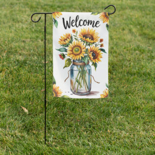 Welcome Sunflower Mason Jar Flag