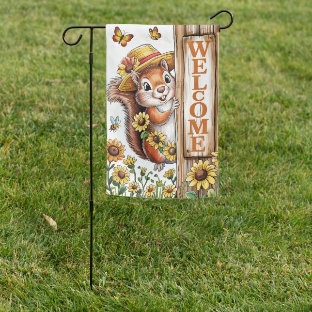 Welcome Sunflower Squirrel Garden Flag (In SItu)