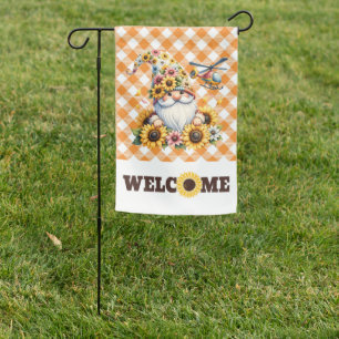 Welcome Sunflower Summer Helicopter Gnome Garden Flag