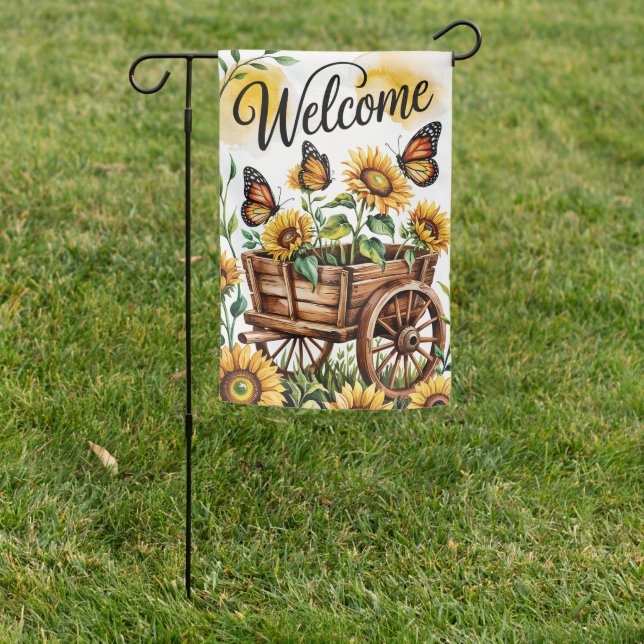 Welcome Sunflower Wagon Garden Flag (In SItu)