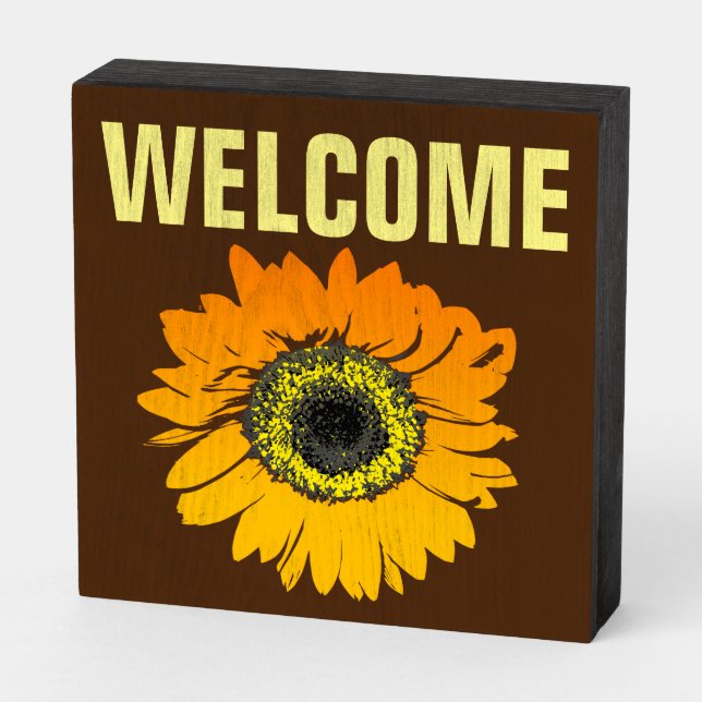 WELCOME SUNFLOWER WOOD SIGN (Angled Horizontal)
