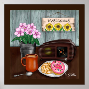 Welcome, Sunflowers, Donuts and Coffee Poster
