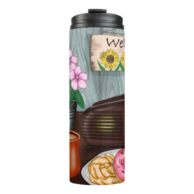 Welcome, Sunflowers, Donuts and Coffee Thermal Tumbler (Front)