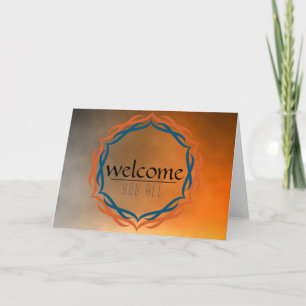 Welcome Sunset Mandala Damask Red Black Clouds Letterpress Thank You Card