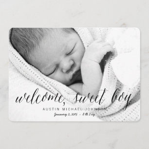 Welcome Sweet Boy Photo Birth Announcement