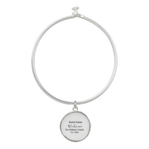 Welcome sweet home add family name year Est. Text Bangle Bracelet