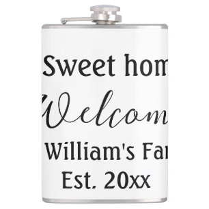Welcome sweet home add family name year Est. Text Flask