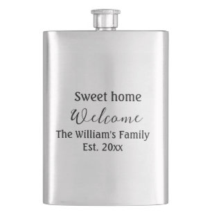 Welcome sweet home add family name year Est. Text Flask