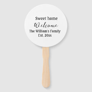 Welcome sweet home add family name year Est. Text Hand Fan