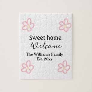 Welcome sweet home add family name year Est. Text  Jigsaw Puzzle