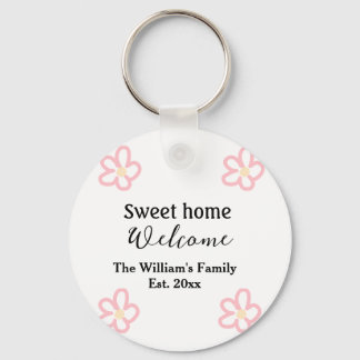 Welcome sweet home add family name year Est. Text Keychain