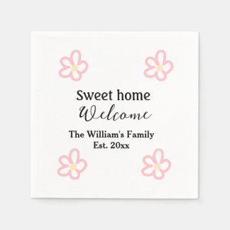 Welcome sweet home add family name year Est. Text Napkins