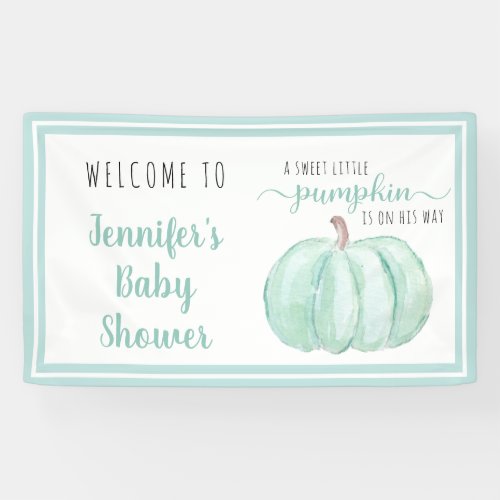 Welcome Sweet Little Pumpkin Mint Baby Shower Banner
