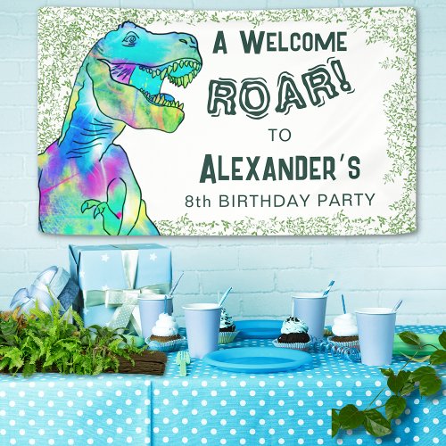 Welcome T_Rex Roar Dinosaur 8th Birthday Party Banner