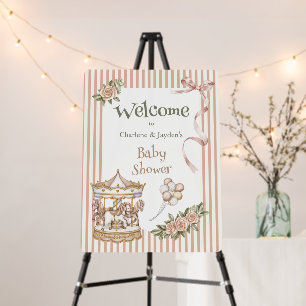 Welcome Tan/Beige Horse Carousel Baby Shower Foam Board