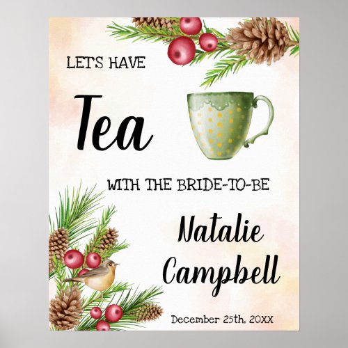 Welcome Tea Bridal Shower Christmas Design Poster