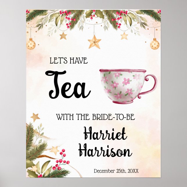Welcome Tea Bridal Shower Christmas Design Poster (Front)