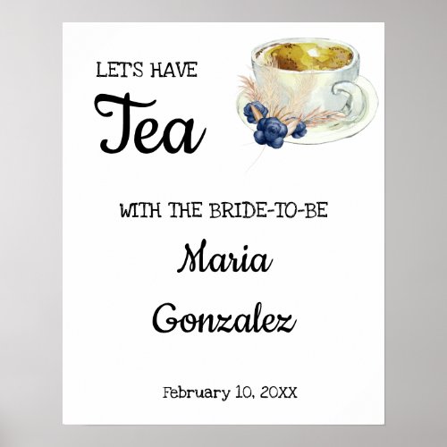 Welcome Tea Bridal Shower Dusty Blue Flowers  Sign