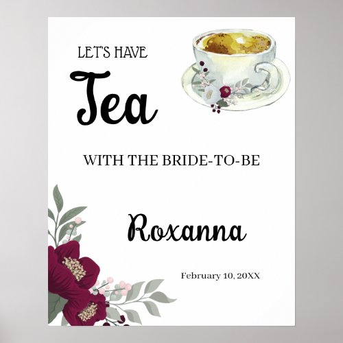 Welcome Tea Bridal Shower Floral Marsala Sign