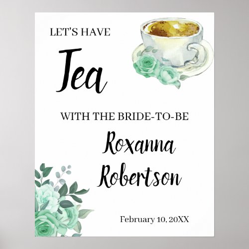 Welcome Tea Bridal Shower Green Roses Sign