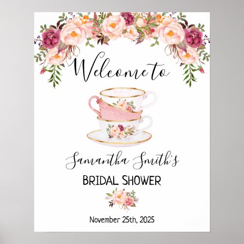 Welcome Tea bridal shower pink floral sign
