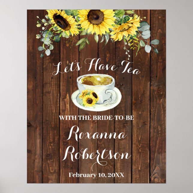 Welcome Tea Bridal Shower Sunflowers Greenery Sign (Front)