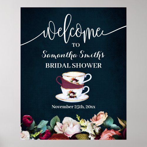 Welcome Tea Bridal Shower Wine Navy Sign