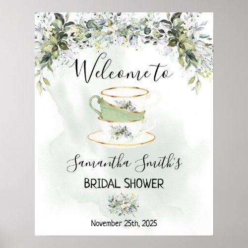 Welcome Tea shower Eucalyptus succulent green sign