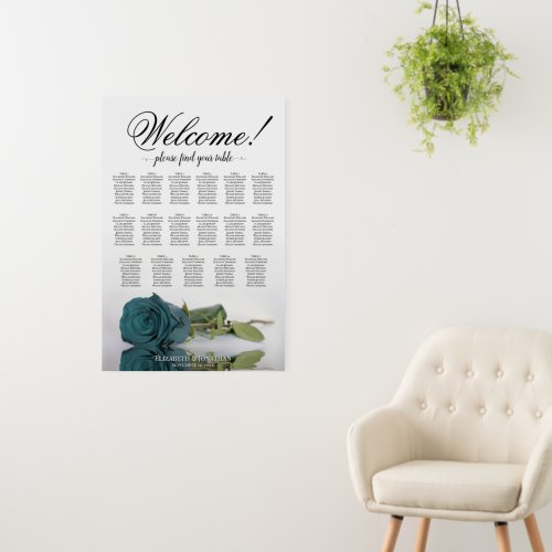 Welcome! Teal Rose 17 Table Wedding Seating Chart Foam Board