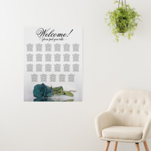 Welcome Teal Rose 23 Table Wedding Seating Chart Foam Board