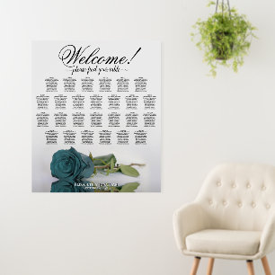 Welcome! Teal Rose 26 Table Wedding Seating Chart Foam Board