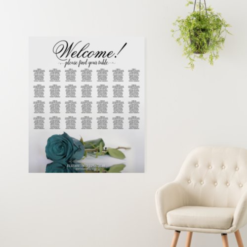 Welcome Teal Rose 28 Table Wedding Seating Chart Foam Board