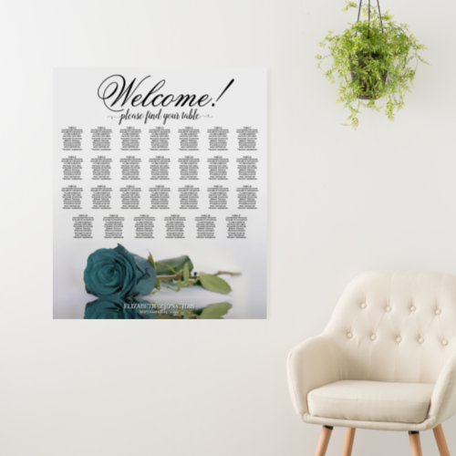 Welcome Teal Rose Elegant 27 Table Seating Chart Foam Board