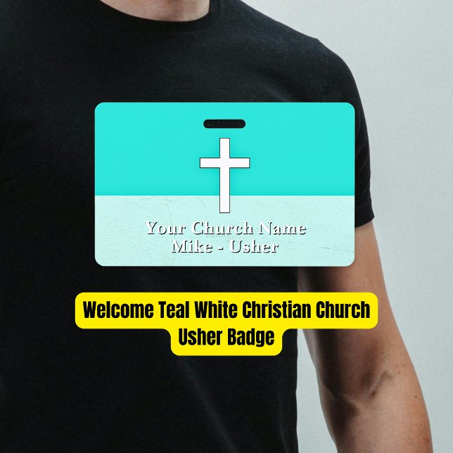 Welcome Teal White Christian Church Usher Badge (Welcome Teal White Christian Church Usher Badge)