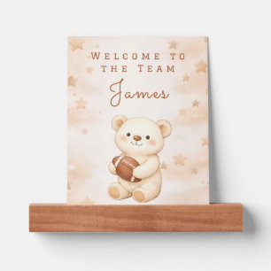 Welcome Team Watercolor Teddy Bear Football Baby Picture Ledge