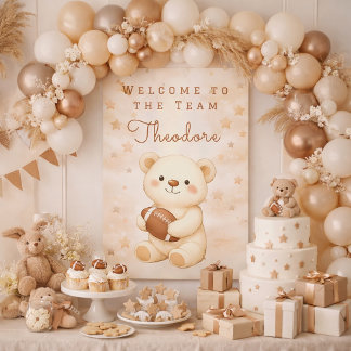 Welcome Team Watercolor Teddy Bear Football Name Foam Board