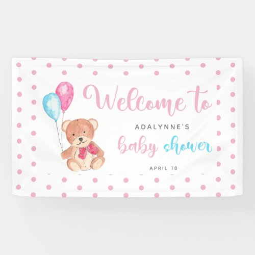 welcome Teddy bear baby shower pink polka dots Banner