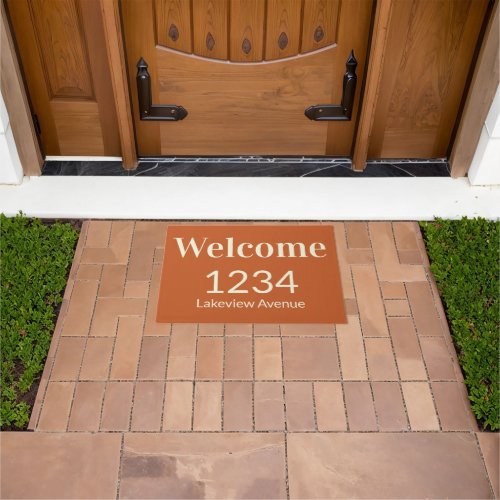 Welcome Terra Cotta and Beige House Number Address Doormat