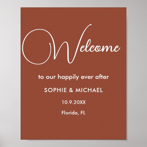 Welcome Terracotta Wedding Brown White  Poster