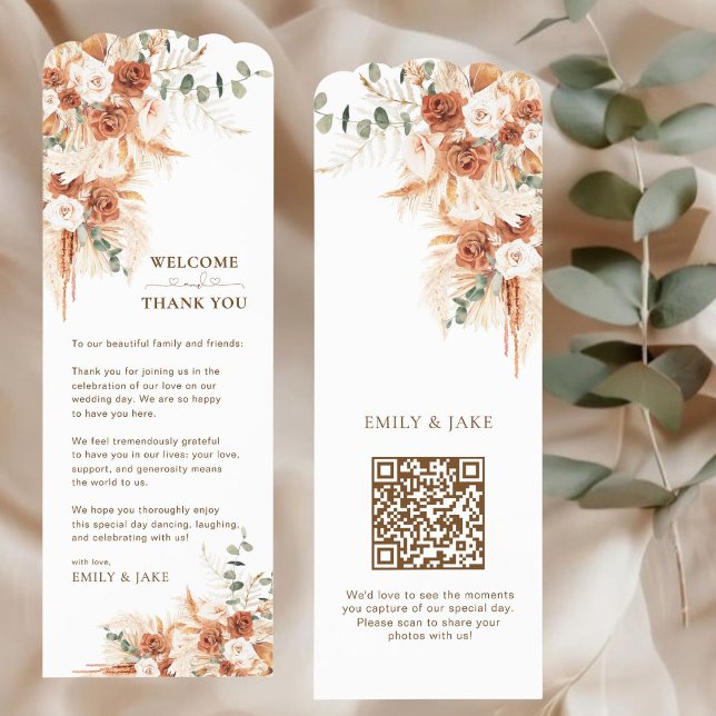 Welcome & Thank You Rustic Boho Floral QR Wedding  Bookmarks (Creator Uploaded)