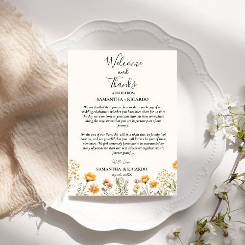 Welcome  thank you wedding guest table Card