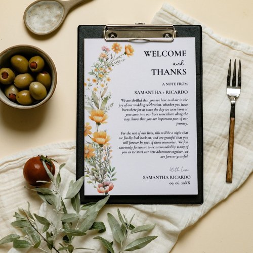 Welcome  thank you wedding guest table Card