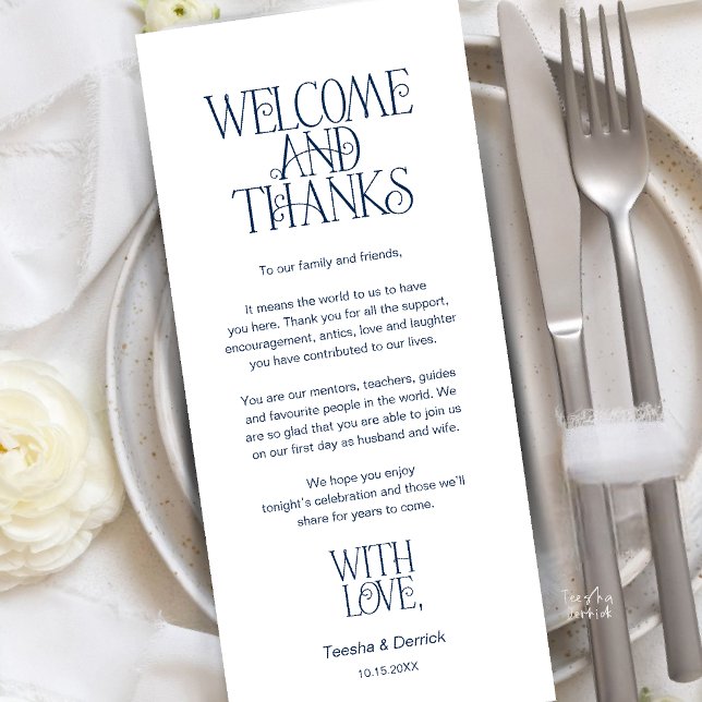 Welcome & Thanks, Place Setting Thank You Card (Welcome & Thanks, Place Setting Thank You Card in Navy Blue)