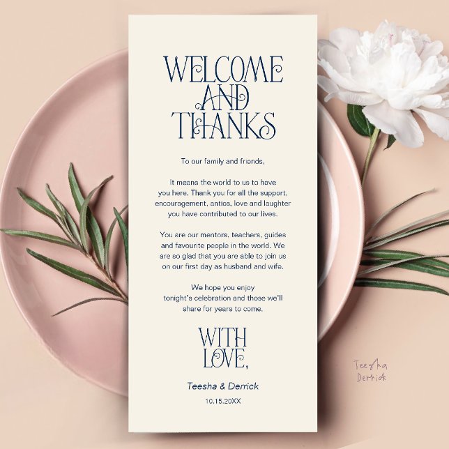 Welcome & Thanks, Place Setting Thank You Card (Welcome & Thanks, Place Setting Thank You Card in Navy Blue and ivory)