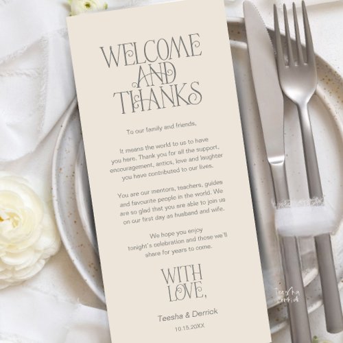 Welcome & Thanks, Place Setting Thank You Card